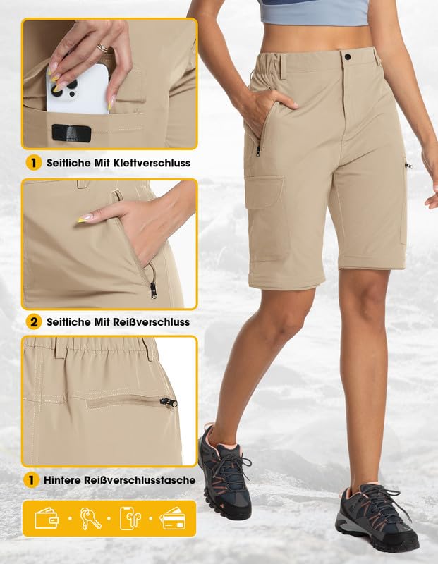 BondiTrekk Damen-Wanderhose-Zip-Off-Trekkinghose, Atmungsaktiv Wanderhose Damen Schnell Trekkinghose Abnehmbar Zip Off Outdoorhose Sommer Hiking Pants Funktionshose Khaki M