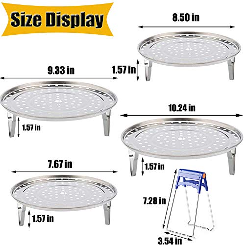 Round Stainless Steel Steamer Rack 7.6" 8.5" 9.33" 10.23" Inch Diameter Steaming Rack Stand Canner Canning Racks Stock Pot Steaming Tray Pressure Cooker Cooking Toast Bread Salad Baking (4 Pack) #TOP1