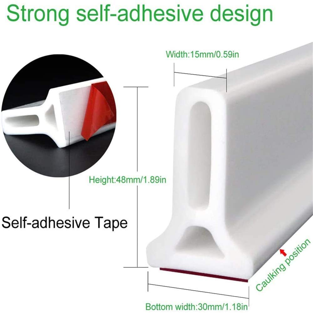 CHICHENG Junta de silicona para suelo de cuarto de baño, barrera de ducha plegable y sistema de retención y mantiene el agua dentro del umbral, tira impermeable flexible para separación húmeda y seca