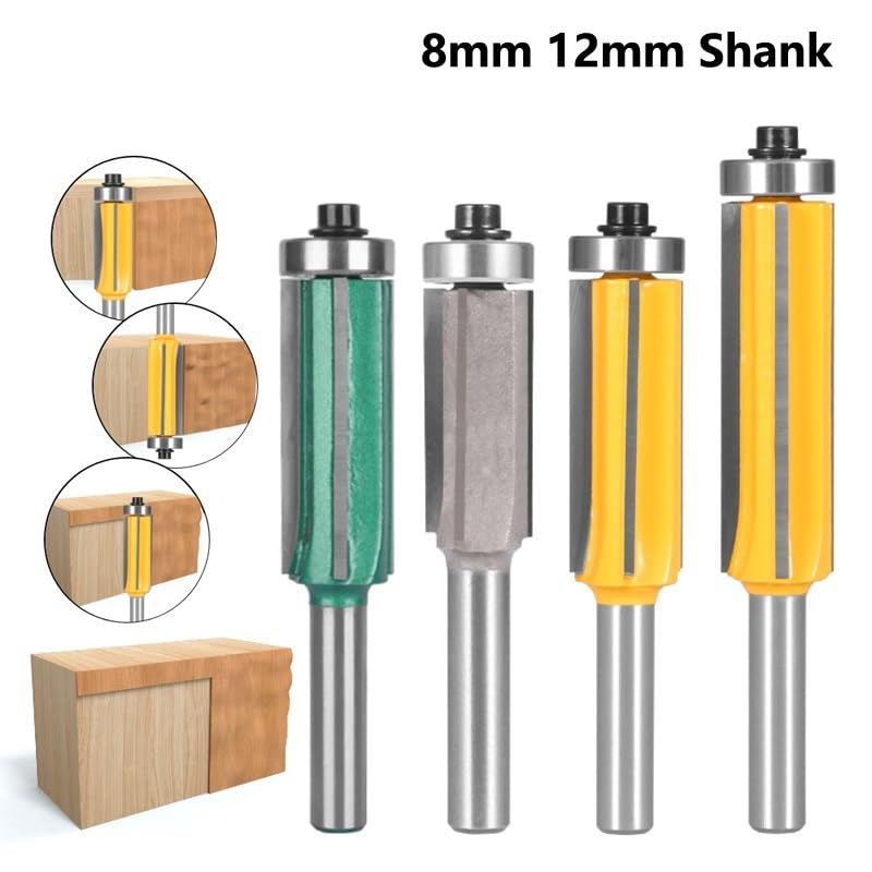1/2/3/4 szt. 8MM 12MM UCHWYT Z4 Flush Trim Router Bit z 4 ostrzami zielony żółty frezy do drewna do frezowania drewna frez trzpieniowy(2pcs-A-Green)