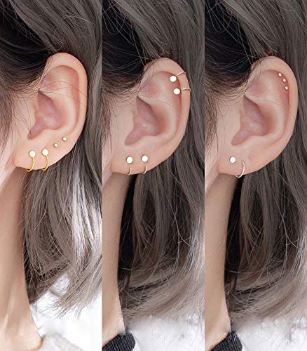 Minimalist Dot Round Disc Half Hoop Earrings Sterling Silver 925 for Women Girls Fashion Small Huggie Hoops Sleeper Ear Cuffs Cartilage Tragus Circle 20G Stud Earring Ears Piercing Dainty Jewelry Hypoallergenic2