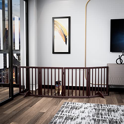 Wooden Dog Gate Foldable Dog Fence Freestanding 4 Panel Pet Gates Freestanding Folding Dog Gates House Pet Gate For Dogs Gate For Indoors,Stairs Extra Wide Dog Gate 24In Height With 2Pcs Support Feet #TOP4