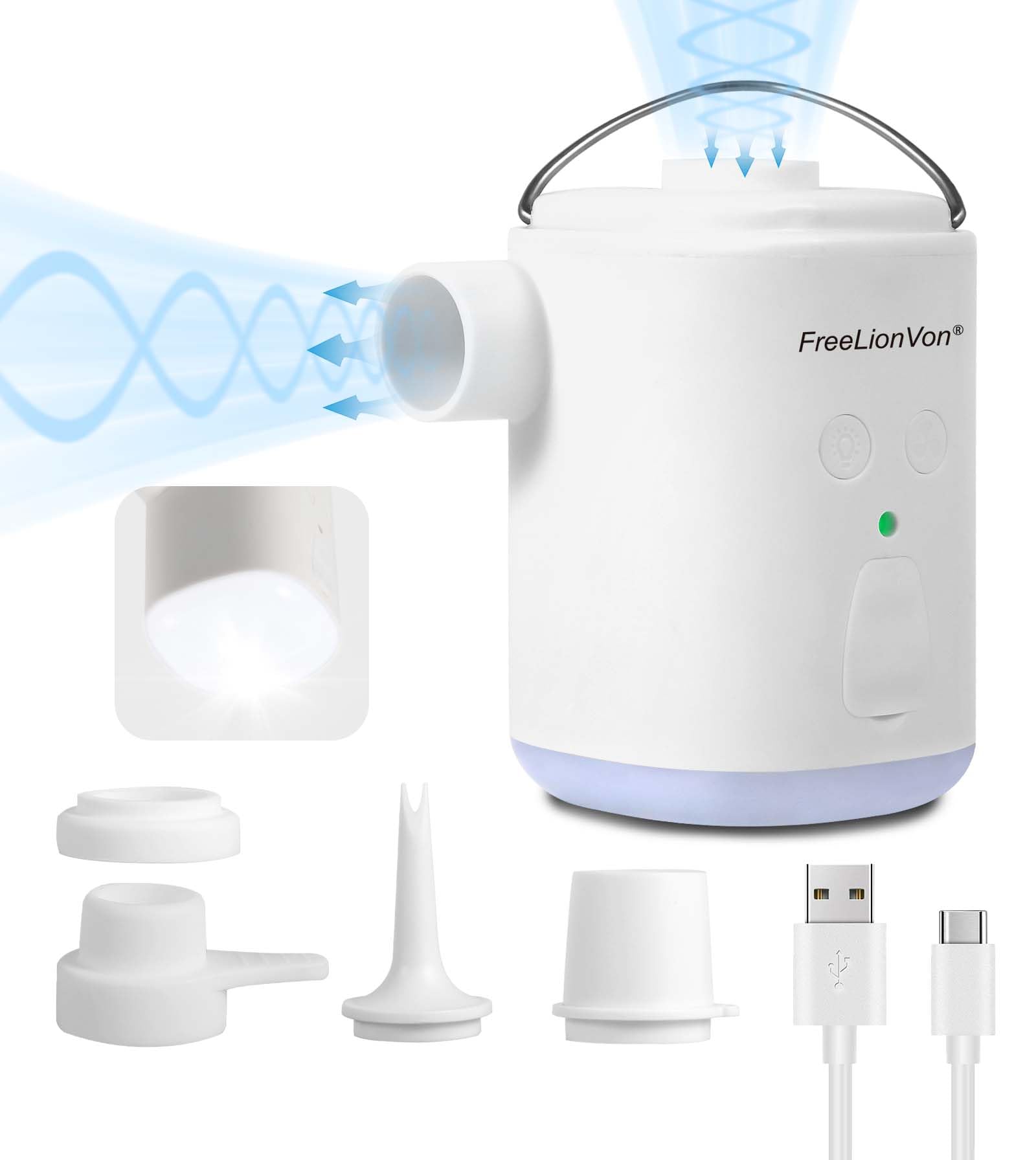 Electric Air Pump Inflatable Portable 3000mAh Battery, Mini Air Mattress Pump with 4 Nozzles for Fast Inflating/Pumping, Flashlight Function. Suitable for inflatable mattresses, swimming rings