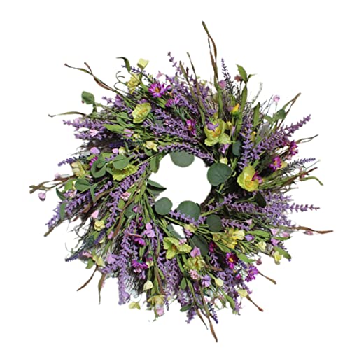Lavender Wreath, 24inch Artificial Wildflowers Lavender Wreaths for Front Door, Wall Hanging Summer Spring Garland for Wall Window Wedding Party Decoration - Thumbnail 7