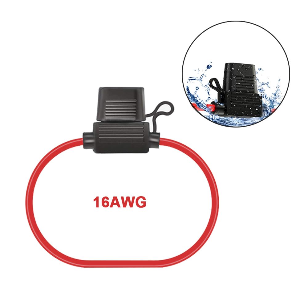 5 Sztuk 32V Średni Uchwyt Bezpiecznika Inline, Wodoodporny Uchwyt Bezpiecznika Samochodowego z Przewodem 16 AWG, Bezpłatne 10 Sztuk Standardowy Bezpieczników i Ściągacz Bezpieczników