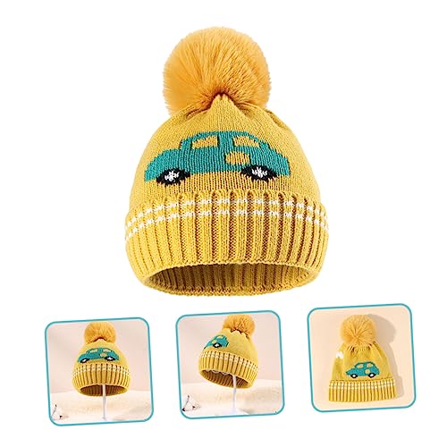 FRCOLOR Cartoon Baby Knit Winter Hat with Plush Pom Pom Warm Ear Warmer Beanie for Boys and Girls Cute Knitted Cap for Infant and Toddler Yellow2