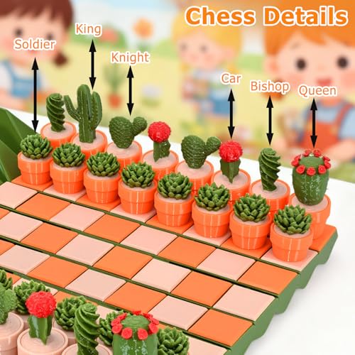 Cactus Chess Set con 32 piezas 3D y tablero portátil miniatura 6