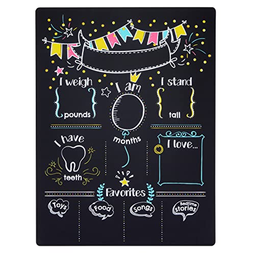 Image of Blue Panda Baby Milestone Chalkboard - Monthly Photo Prop & Baby Growth Board - Birthday Milestones Board - Reusable Chalk Surface & Infant Tracker - 12 x 15.6 in, Vertical, Blue