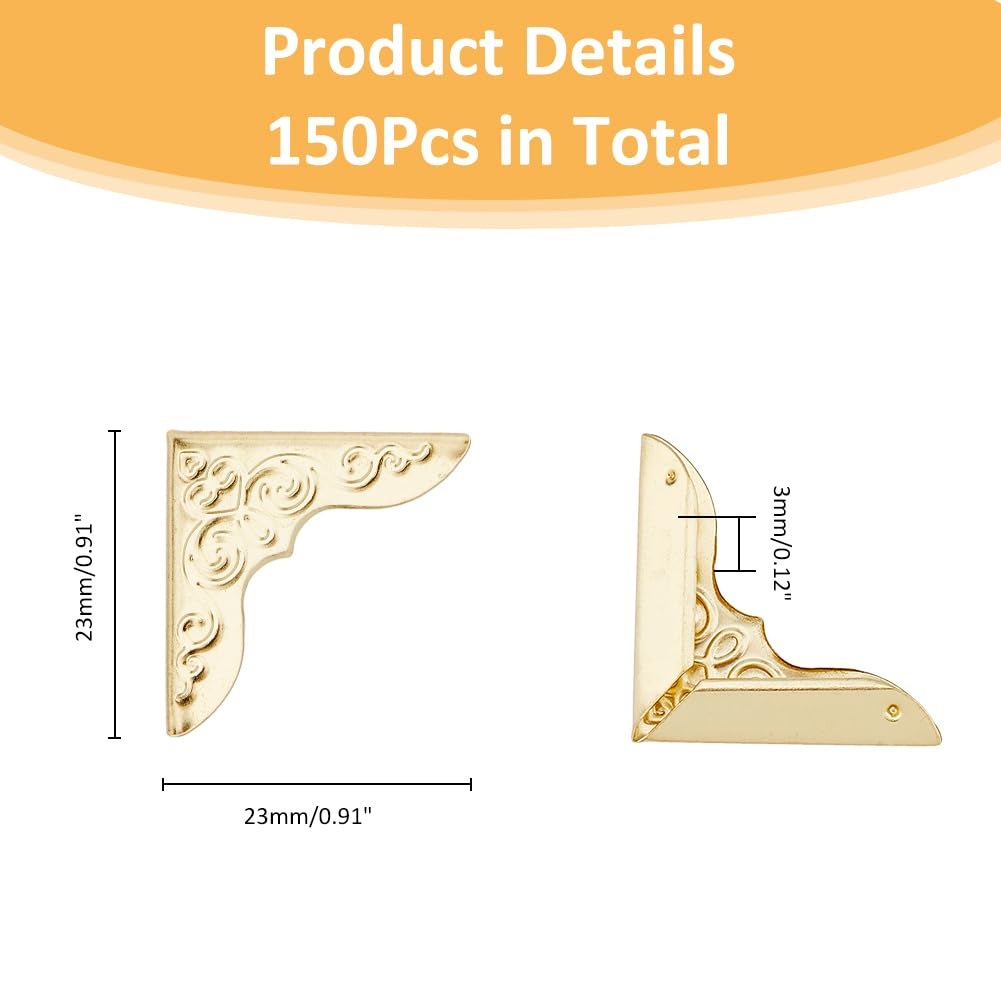 DICOSMETIC 150Pcs Golden Book Corner Protector Photo Mounting Corners Metal Triangle Guard Edge Cover for Books Scrapbooks Albums Menus Notebooks Folders, 23mm(0.91