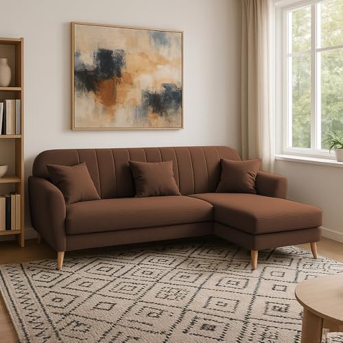 Image of Atticus RHS 4 Seater L Shape Sofa Set for Living Room (Brown Fabric) Premium Fabric Sofa Set