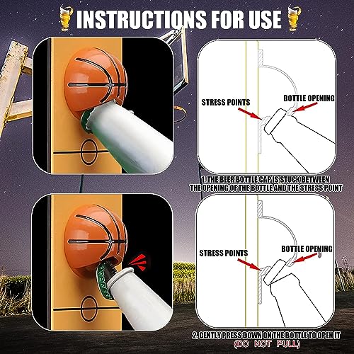 Image of Magnetic Bottle Opener with Catcher, Basketball Wall Mount Metal Beer Bottle Opener, Novelty Beer Gift Ideas for Men, Great Home Bar Accessories, Birthday Gifts (Basketball)