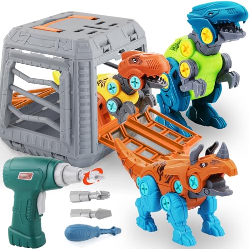 STAY GENT 3 Packs DIY Dinosaurie Plocka Isär Leksaker med Elektrisk Borr och Bur för Pojkar Flickor, Dinosaurie Pedagogisk STEM Konstruktion Julklapp för 3 4 5 6 7 år Barn