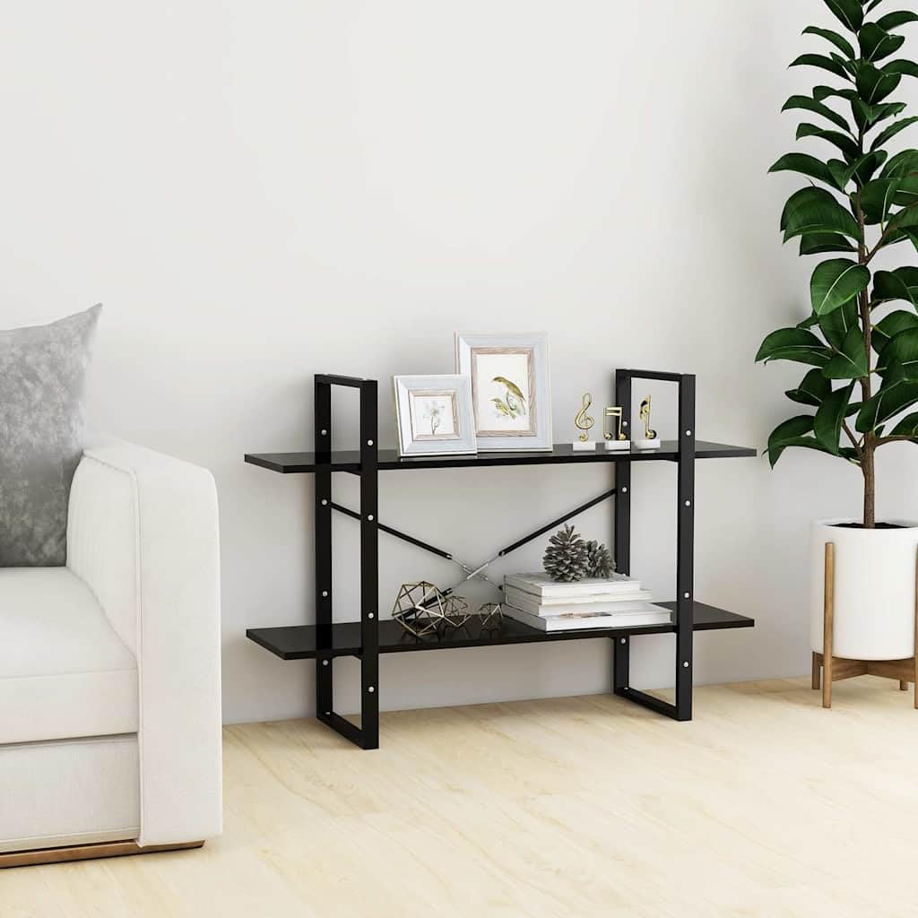 Libreria a 2 scomparti, colore nero, 100 x 30 x 70 cm, in legno e