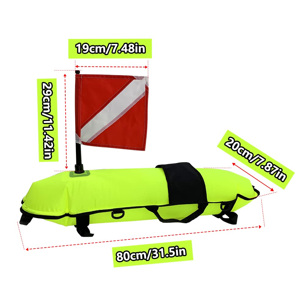 NC Bouée torpedo pour plongée sous-marine, pêche à la lance, plongée en apnée, plongée avec tuba et natation avec drapeau de plongée (jaune fluo)