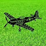 WADORN Airplane Metal Decorative Garden Stakes, Black Fighter Jet Outdoor Statues Silhouette Funny Airplanes Lover Gifts Stakes Ornaments for Yard Art Garden Patio Backyard Lawn Decors