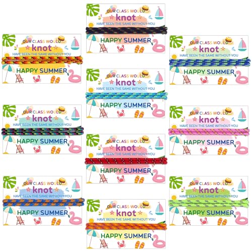 XIESUNUN 30 Set End of Term Gifts for Children School Leavers Gifts for Students from Teacher 30 Set Adjustable Graduation Rope Bracelet with Cards for Kids Class of 2026 Graduation Souvenir