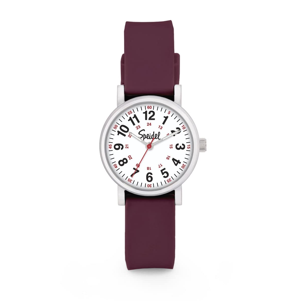 SpeidelScrub Petite Watch for Nurses, Medical Professionals, Mens and Womens Watch with Second Hand Nursing, Nurse Watches for Women Men, Waterproof 12 and 24 hr Time - Wine