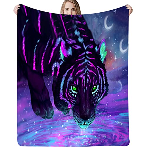 Tiger Blanket For Bed Sofa Couch 3D Wild Animal Print Throw Blanket Wildlife Plush Blanket Galaxy Fuzzy Blanket Chic Purple Blanket #TOP2