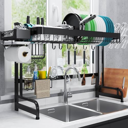 LIVOD Over Sink Dish Drainer Drying Rack, 2 Tier Full