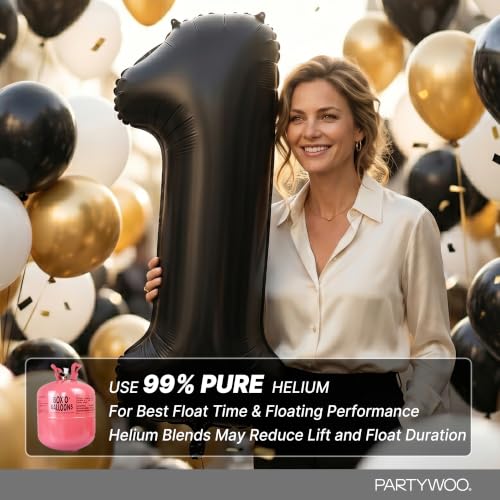 Image of PartyWoo Black Number 1 Balloon 40 Inch 25pcs Black Foil Star White Gold