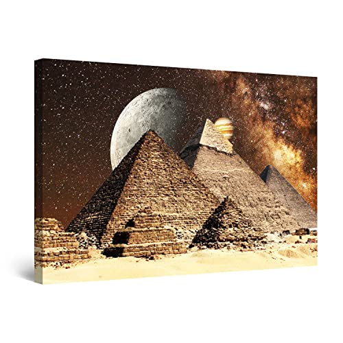 Startonight Cuadro Moderno en Lienzo - Fantasía Egipcia en las Pirámides - Pintura Abstracta para Dormitorio, Impresiones Enmarcadas 60x90 cm, Decoración Pared, Idea de Regalo Elegante Luminoso