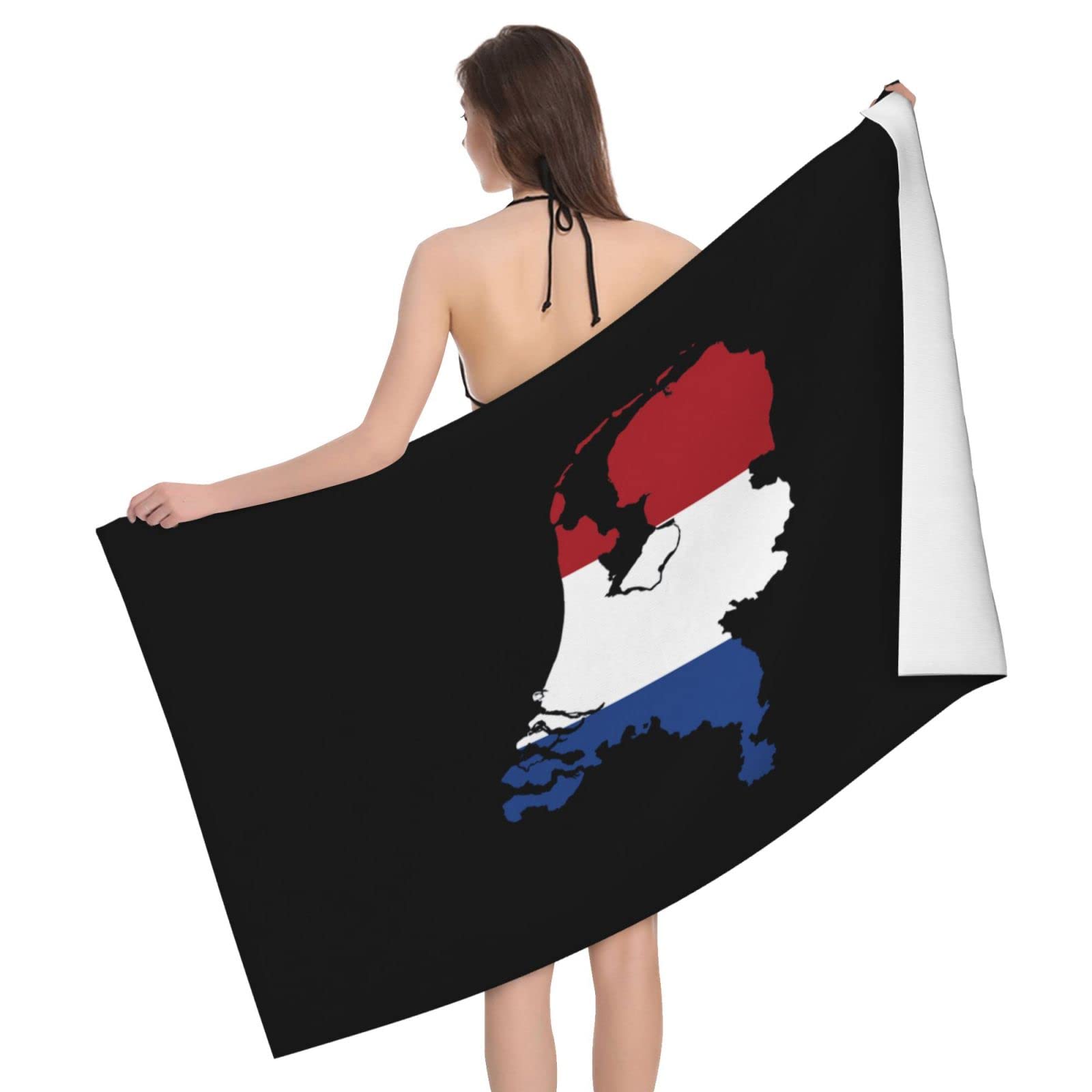 Lsjuee Netherlands Flag Map Bath Towel Absorb Water Quick Dry Bath Towel, for Beach, Swimming Pool, Camping