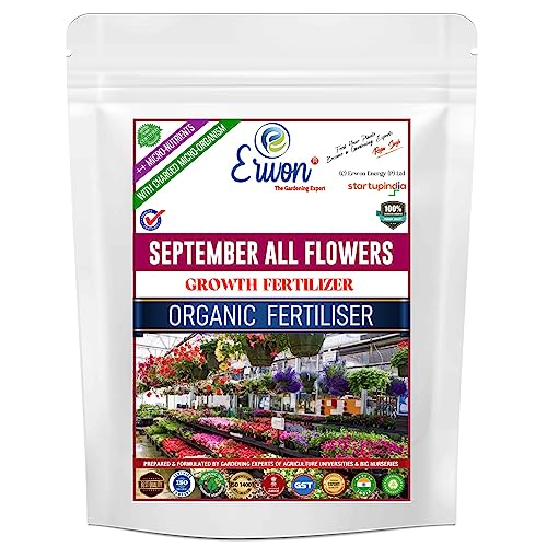 Erwon® September All Flowers Growth Fertilizer Premium Essential Powerful Organic Fertilizer for Overall Growth with Charged Micro-organism and ++ Micronutrients (900 gm