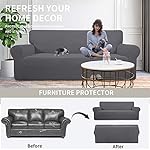 Easy-Going Stretch Sofa Slipcover 1-Piece Sofa Cover Furniture Protector Couch Soft with Elastic Bottom for Kids, Polyester Spandex Jacquard Fabric Small Checks (Sofa, Gray) - Image 4