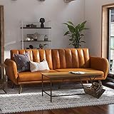 Novogratz Brittany Futon, Convertible Sofa & Couch, Camel Faux Leather Sofas