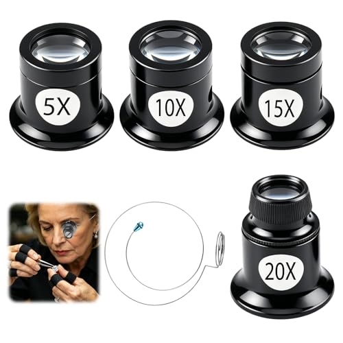 4 Piezas Lupas Relojero 5X 10X 15X 20X Lupa Monocular con Soporte de Alambre Herramienta Aumento para Reparación Reloj Joya Moneda Sello Antigüedad Piedra Preciosa Componente Electrónico