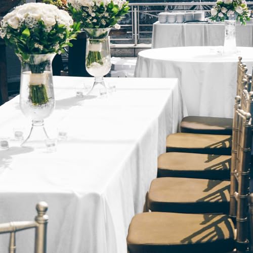 Nappe polyester blanche anti-plissements table rectangulaire 6 pieds - 7