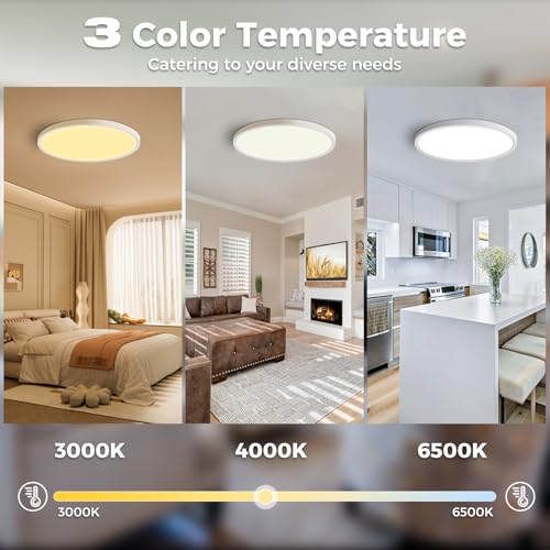 slochi Deckenlampe LED Deckenleuchte Flach, Ø30CM 3Farben 24W 2800LM Weiß – Ansicht 2