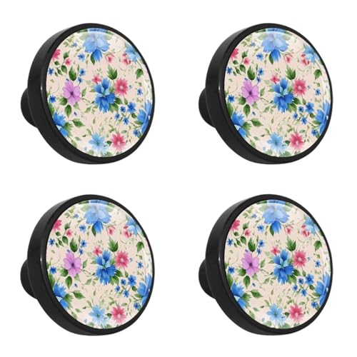 NUEAHEDN 4 PCS Aesthetic Colored Flowers Cabinet Knobs, Bathroom Drawer Pulls Handles, Round Dresser Knobs Door Knobs for Kitchen Cupboard Nursery Wardrobes