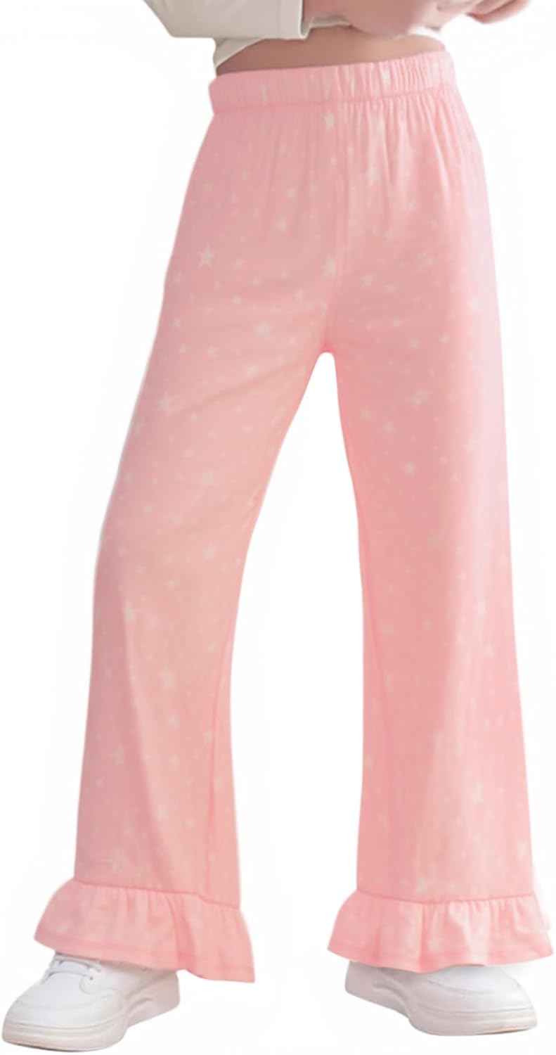 Yousify Girl's Pajama Pants for Girls Long Sleep Plaid Pants Ruffle Soft Lounge Pj Bottoms with Pockets 5-14 Years