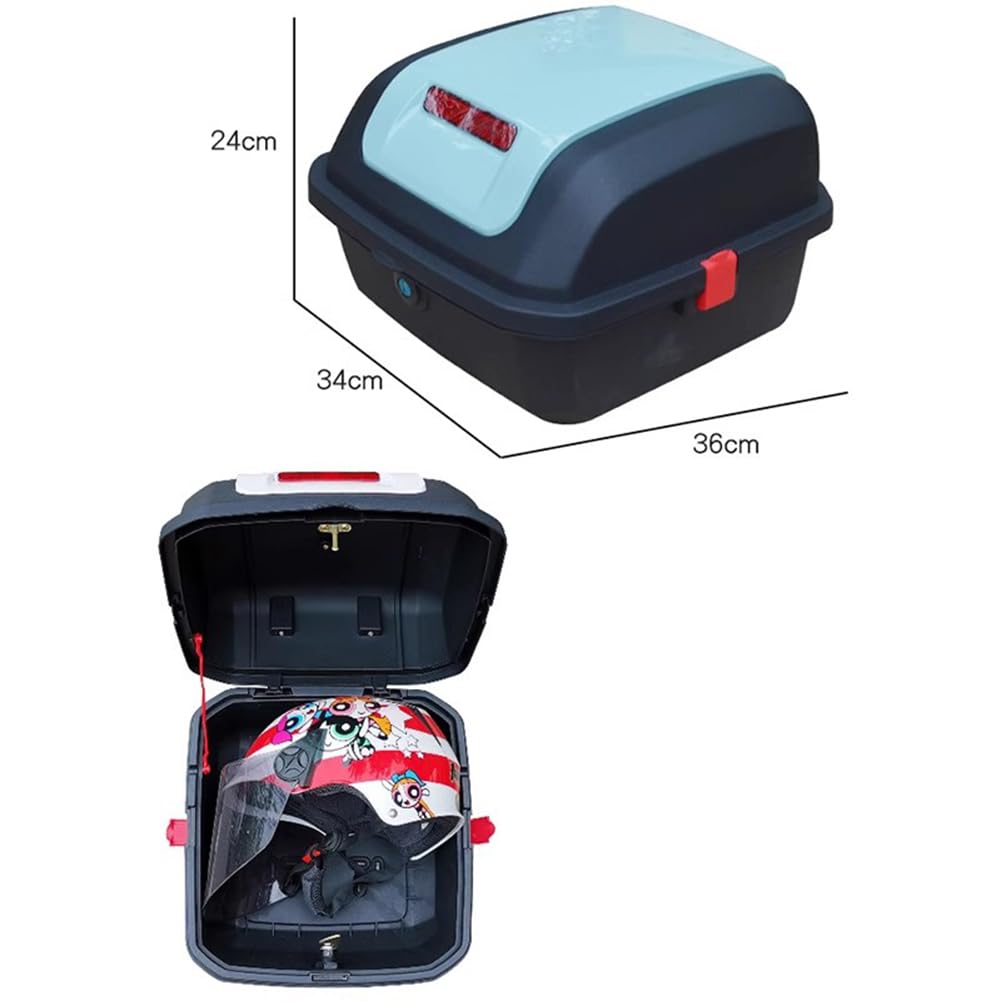 AVIITI Universal Motorcycle Scooter Top Box, Can Store Helmet Tail Box Trunk Luggage, with Mounting Accessories and Night Warning Light,Red,36x34x24cm