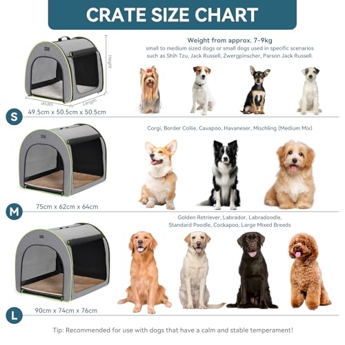Petsfit Hundebox faltbar für große Hunde, Hundebox für Zuhause Hundeschlafbox Transportbox Hund haltbar gemütlich Zimmerkennel Hund mit Anti-offener Reißverschluss und Plüschkissen, L, Hellgrau