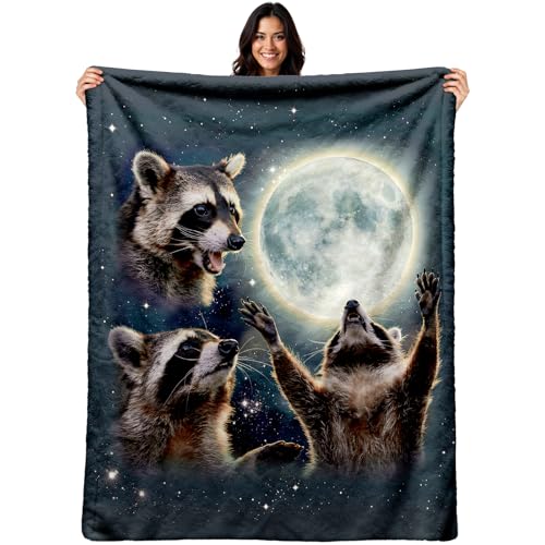 Koveni Vintage Howling Raccoon Blanket 50x60 Inch Funny Animals Cozy Throw Blanket with Moon Gifts for Men Women Sofa Couch Bed Room Decor