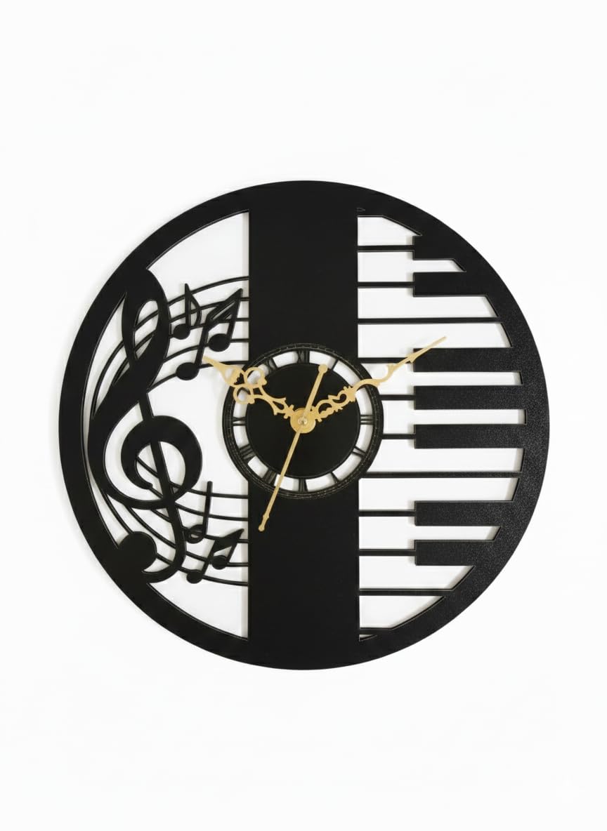 ARTIVE DECOR Musical Wall Clock – 35cm Decorative Wooden Sheet, Piano & Notes Design, 2-Layer Modern Music Theme Clock for Living Room, Bedroom, Office & Studio-image-19