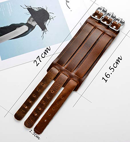 Tornito 1-2Pcs Genuine Leather Bracelet Punk Spike Studded Rivet Braided Chain Biker Bangle Three Wide Strap Gauntlet Wristband For Women Men Black Brown Size Adjustable3