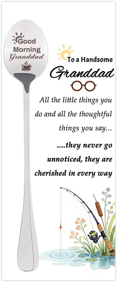 Good Morning Granddad Spoon for Grandpa Grandfather Fathers Day Birthday Gifts from Granddaughter Grandson Grandfather Granddad Retirement Gifts for Men Grandpa Stainless Steel Spoon