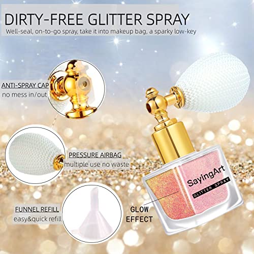 Pink Glow Sparkle Glitter Spray For Body Hair Skin Cloth Women, Sayingart Body Glitter Spray, 2 Hairspray Fine Cosmetic Shimmer Makeup Glitter For Rave Hair Body Face Clothes Nail Art Craft Design #TOP1