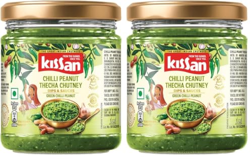 Image of Kissan Chilli Peanut Thecha Chutney, 200g, For Authentic Maharashtrian Taste, With Green Chilli, Garlic & Roasted Peanuts, Silbatta Like Texture, Ready To Eat, Nutty & Spicy Flavour (Pack of 2)