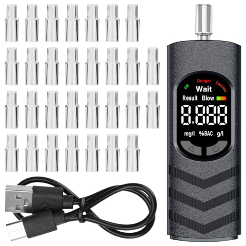 FORIOT Breathalyzer Alcohol Tester with 30 Mouthpieces, USB‑C Rechargeable Alcohol Tester, Color LCD & Intelligent Dual‑Sensor, Portable Pocket Device for Home, Parties, Car Safety Checks – Black