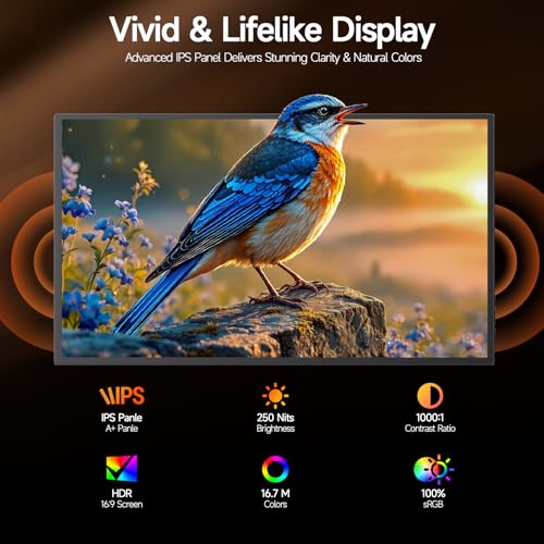 Image of 15.6 inch Portable Monitor 1080P FHD, 250 Nits Bright Screen USB-C HDMI with Kickstand & Dual Speakers, Travel Laptop Second Screen Extender for PC Phone PS5 Xbox Switch,Ultra Slim External Display