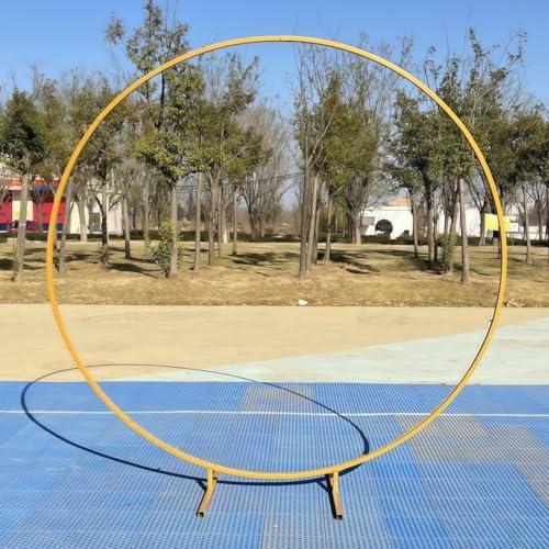 EZweekendメタルガーデンアーチ 結婚式 背景サークルウェディングアーチ 丸型デコレーションフラワーアーチ 薔薇 アーチ 立体構造 組み立て簡単 (直径1.8Mです,金色です)