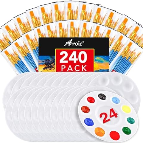AROIC Paint Brushes Palette Set,24 Pack/240Pcs Acrylic Paint Brushes and 24 Palettes, Professional Artist Brushes, Finger and Face Painting Oil Painting Watercolor Kid's and Adult Painting Art Set. Cover