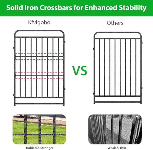 Image of Kfvigoho Heavy Duty Dog Fence Outdoor 8 Steel Panels 32 inch Height | Square Steel Pipe with Reinforced Crossbars, 18FT 25 Sq.ft Portable Dog Fence Outdoor for Yard & RV Camping, Snowy Black