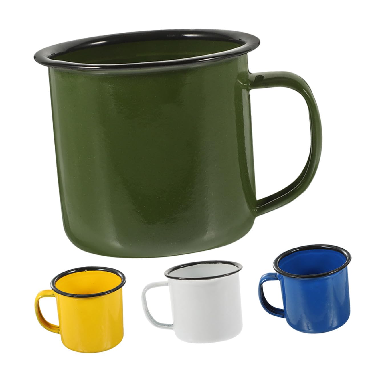 12 Stck. Teiliges Emaille Camping Tassen mit Henkel Robuste Vintage Kaffeebecher für Outdoor Picknick Wandern Vielseitige Trinkbecher aus Emaille in Weiß Gelb Blau Grün