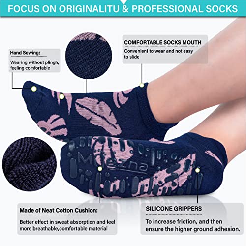 Image of Muezna Non Slip Yoga Socks for Women, Anti-Skid Pilates, Barre, Hospital Socks with Grips, Size 5-10