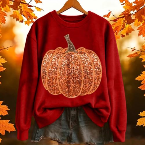 Pumpkin Sweatshirt Women Sequin Oversized Crewneck Halloween Sweatshirts - image 3